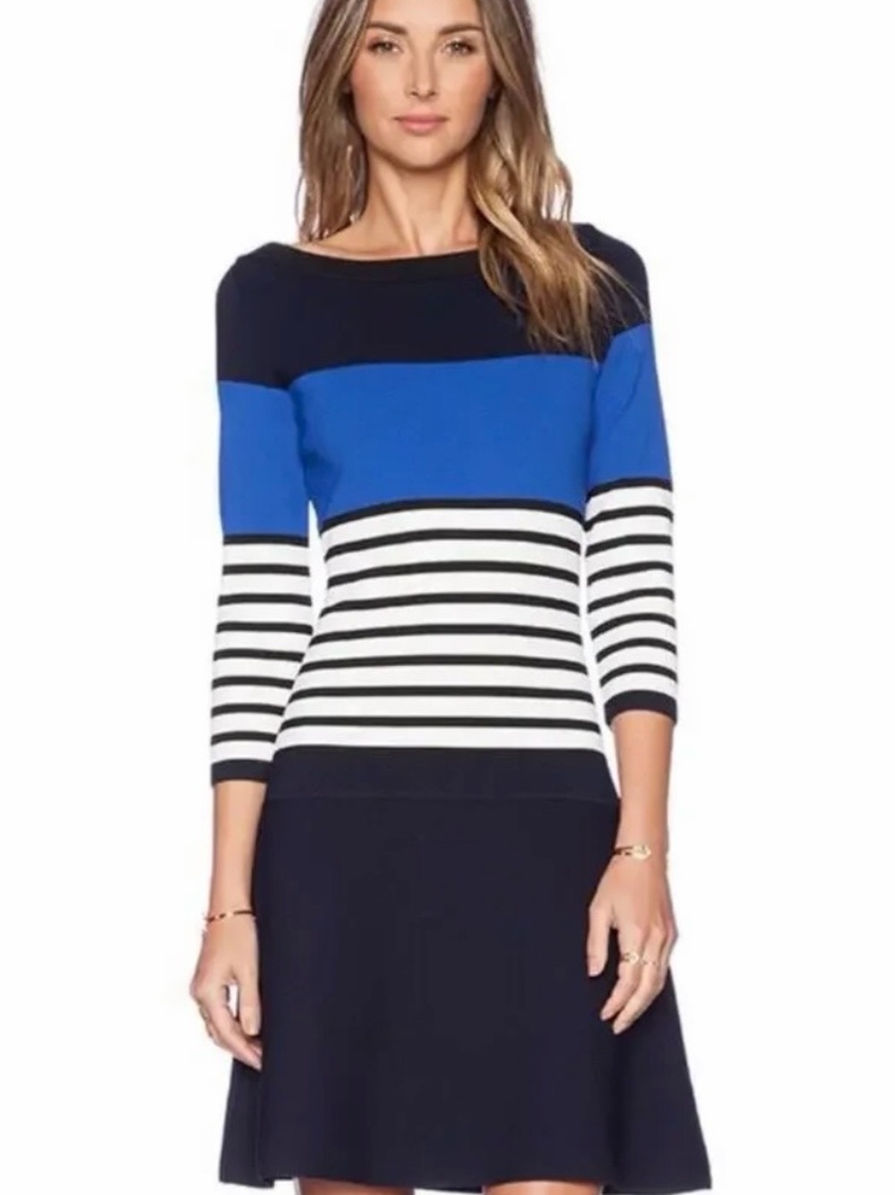 Kate Spade Color Block Striped Stretch 3/4 sleeve Dress S